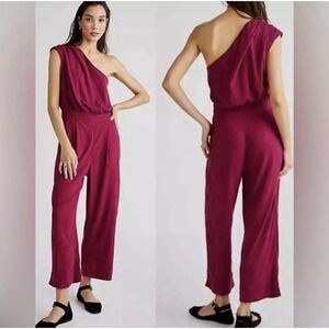 Free People Avery Women's Jumpsuit One Shoulder Wide Leg Pocket Size 4 Boho Chic